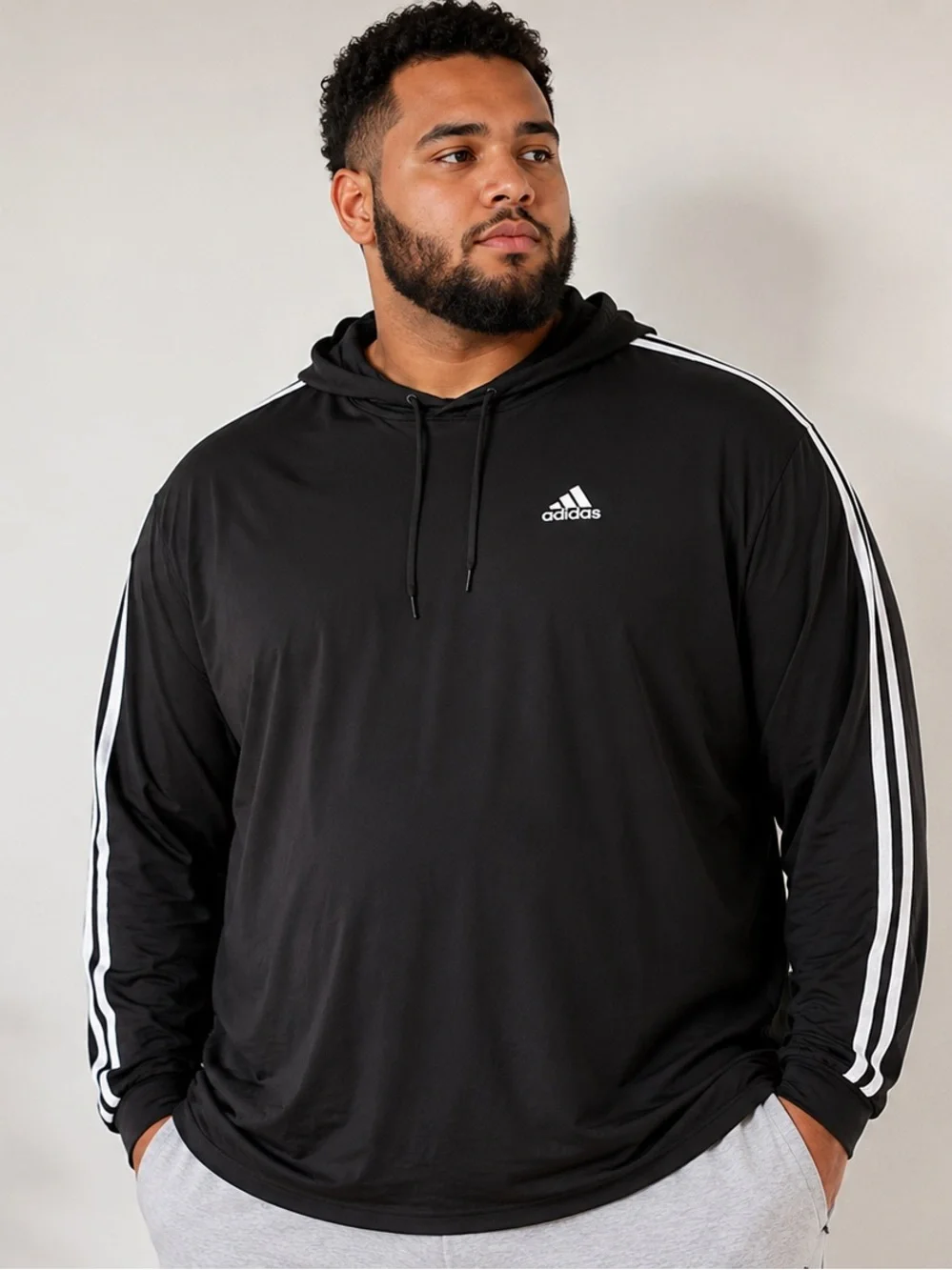 Adidas Black Hoodie with White Stripe Accents